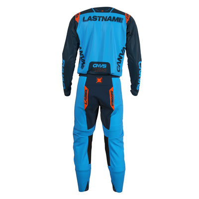 Navy & Orange Label Series 10 custom motocross jersey and pants – back view