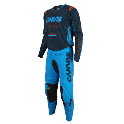 Navy & Orange Label Series 10 custom motocross jersey and pants – front view