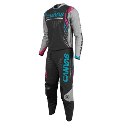 Cyan-Pink Label Series 8 custom motocross jersey and pants – front view